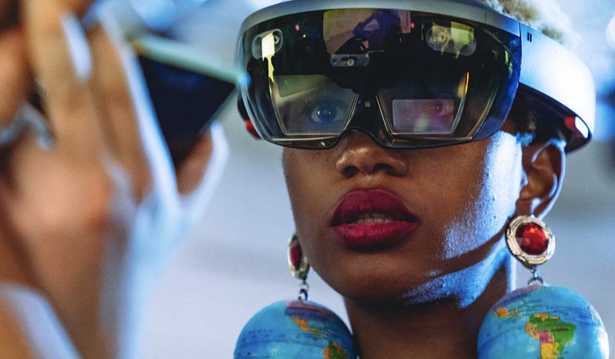Damara Ingles in a HoloLens mixed reality headset, Microsoft Incubator, Fashion Innovation Agency
